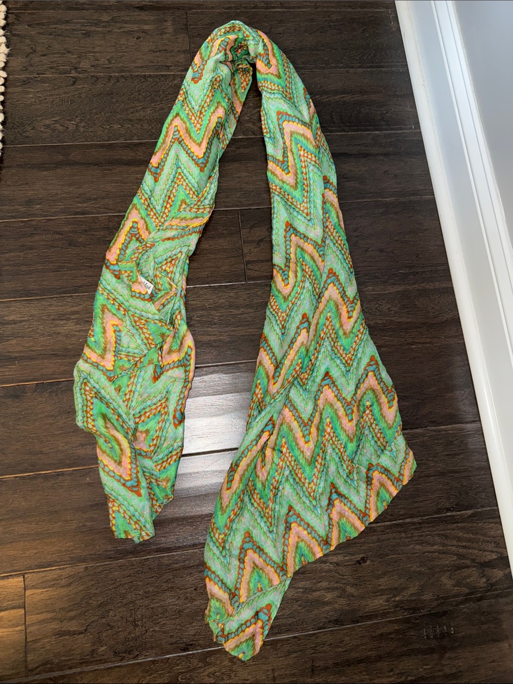 Light Green Chevron Summer Scarf with Coral Accents